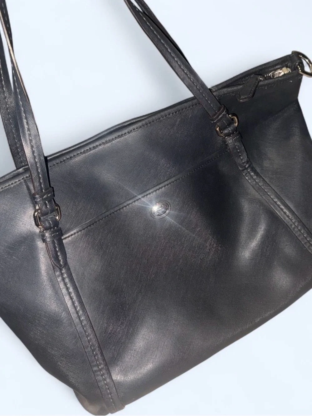 Black Leather Tote Bag with Shoulder Straps - Coach
